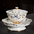 Premium Lard White Porcelain Tea Set Three Talents Gaiwan Kung Fu Tea Brewing Bowls High Grade Ceramic Business Gift Customizable