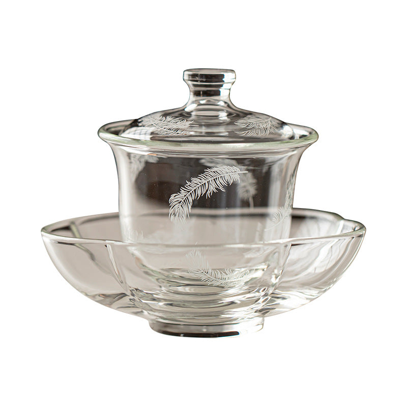 Borosilicate Glass Gongfu Tea Set with Lid Bowl Premium Transparent Tea Ware for Home Office Business Reception