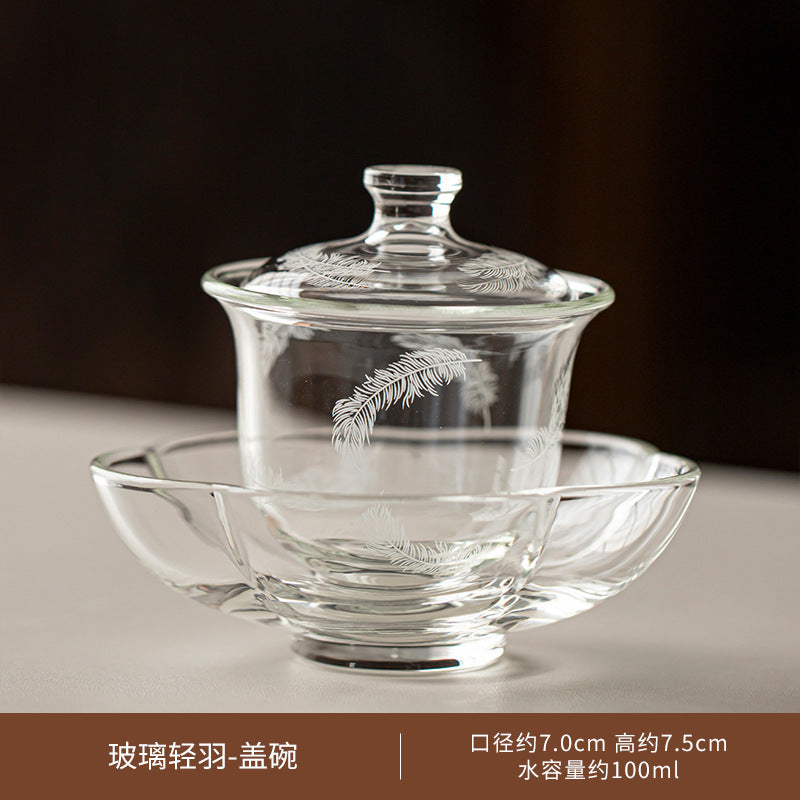 Borosilicate Glass Gongfu Tea Set with Lid Bowl Premium Transparent Tea Ware for Home Office Business Reception