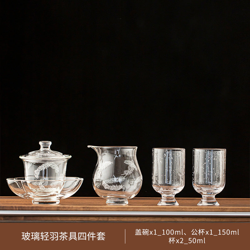 Borosilicate Glass Gongfu Tea Set with Lid Bowl Premium Transparent Tea Ware for Home Office Business Reception