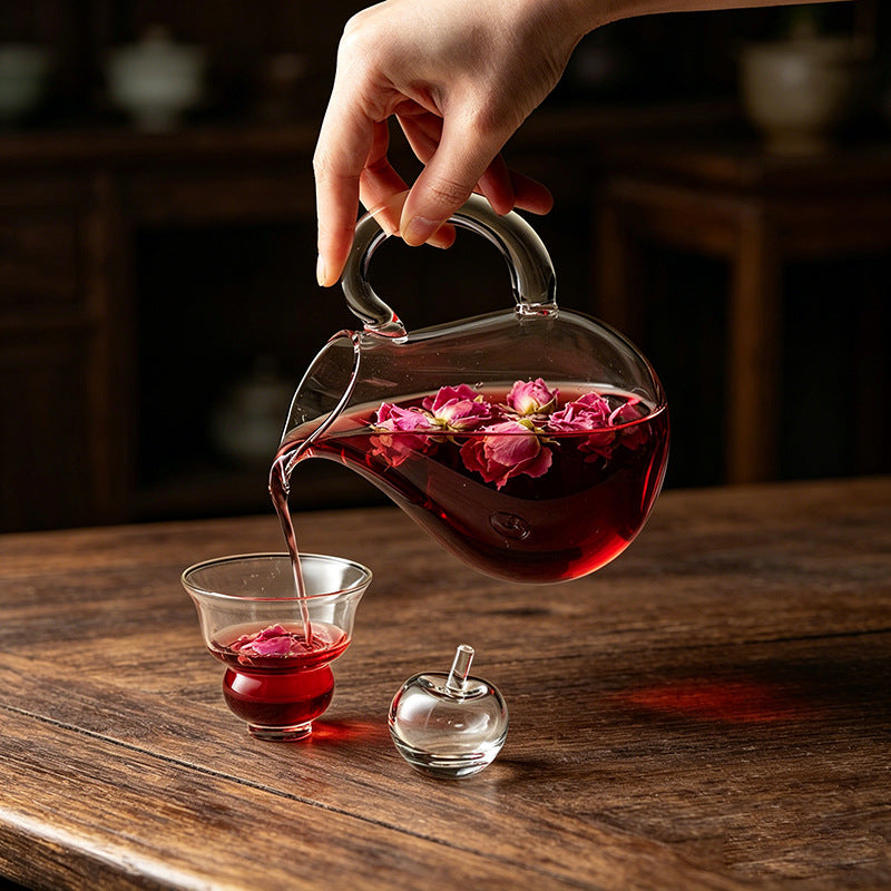 Japanese Handcrafted Glass Sake Carafe Apple Shaped Sharing Bottle Multifunctional Liquor Decanter Wine Pot Tea Pitcher
