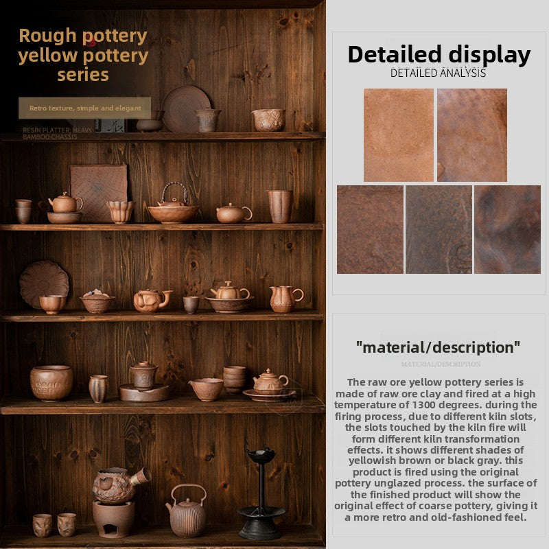Rustic Kung Fu Tea Set Small Portable Ceramic Teapot with Side Handle One Pot Two Cups Dry Brewing Tray Set for Home Office Hotel